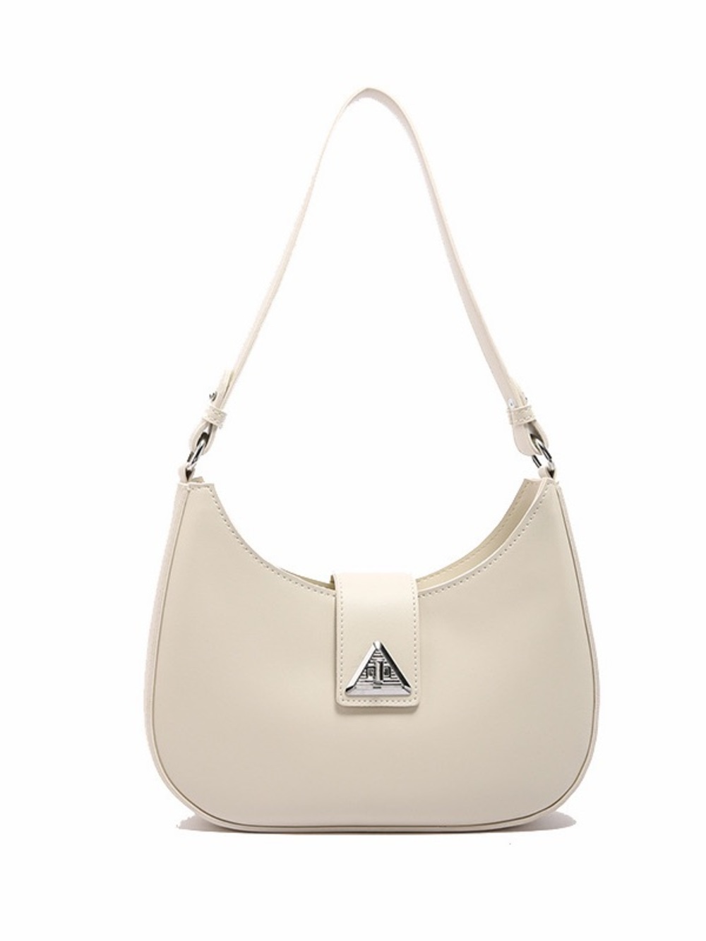Cream Shoulder Bag with Silver Triangle Accent